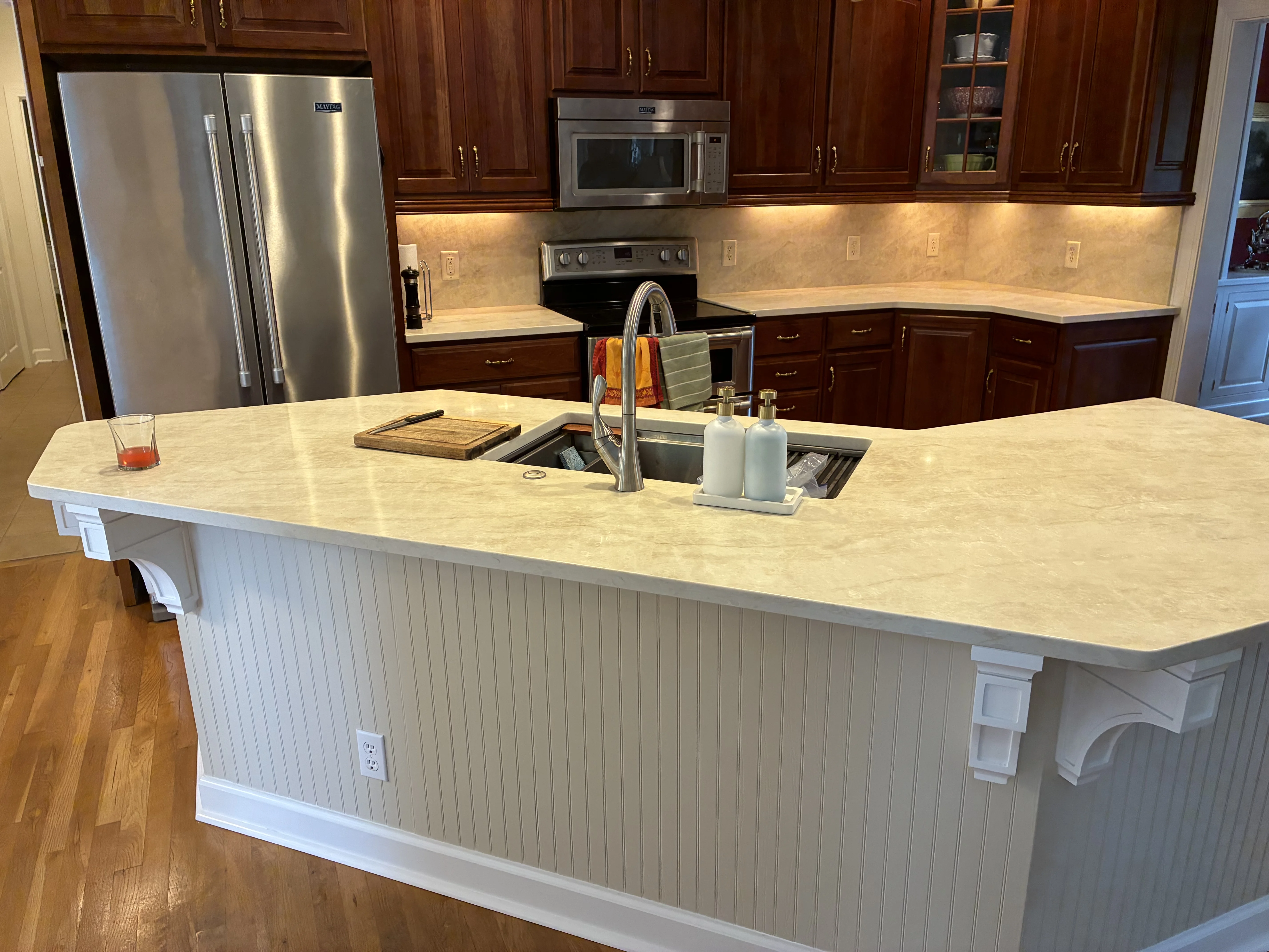 Quartz countertop and tile backsplash installation
